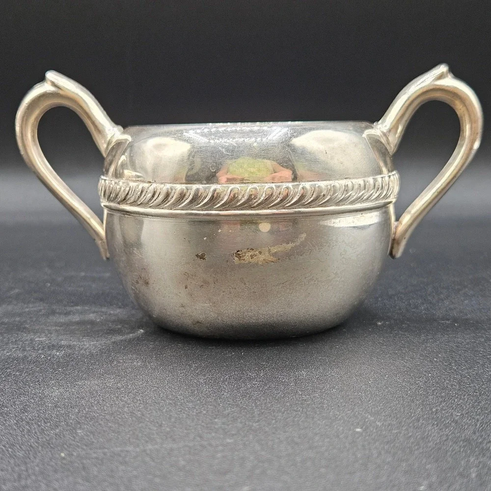 FB Rogers Silver Co Silver Plate Creamer and Sugar Bowl Set Rope Twist